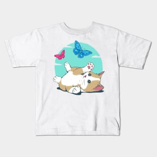 Cat playing with Butterfly Kids T-Shirt